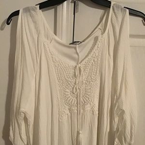 White Linen Dress Shoulder Out